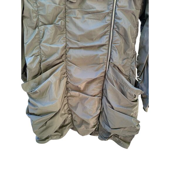 SUN KIM Sydney Parachute Ruched Lightweight Jacket L Gray Zipper Accent Goth - Picture 2 of 8